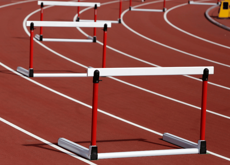 hurdles set up on a track